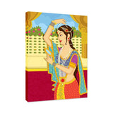 Beautiful Queen Madhubani Painting / Canvas Print Stretched on Wood Bars 61 x 41cm