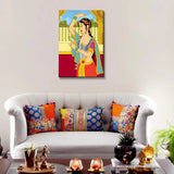 Beautiful Queen Madhubani Painting / Canvas Print Stretched on Wood Bars 61 x 41cm