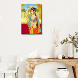 Beautiful Queen Madhubani Painting / Canvas Print Stretched on Wood Bars 61 x 41cm