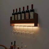 Engineered Wood Backlit Bar Wall Shelf / Mini Bar Cabinet in Walnut Finish