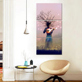 Tree Playing Magical Music Wall Painting Wooden Framed 3 Pieces Canvas Painting