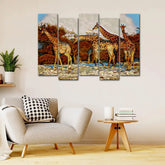 African Giraffe Group Canvas Wall Painting