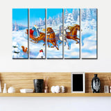 Santa Claus With Sleigh Wooden Framed 5 Pieces Canvas Painting