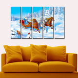 Santa Claus With Sleigh Wooden Framed 5 Pieces Canvas Painting
