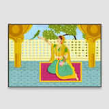 Beautiful Madhubani Painting / Canvas Print Stretched on Wood Bars 61 x 41cm