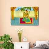 Beautiful Madhubani Painting / Canvas Print Stretched on Wood Bars 61 x 41cm