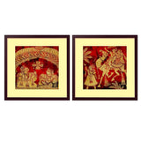 Madhubani Indian folk Art Collage Picture Wall Frame Set of 2