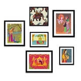Madhubani Art Collage Picture Wall Frame Set of 6