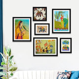 Madhubani Folk Art Collage Picture Wall Frame Set of 6