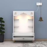 Divine Puja Mandir Design with LED Lights, Home Mandir, OM, Puja Shelf for Home/Office - White
