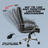 Premium Black Leatherette Office Chair with Fixed Armrests | Home Office Desk Swivel Seat | Heavy Duty Chrome Base