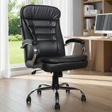 Premium Black Leatherette Office Chair with Fixed Armrests | Home Office Desk Swivel Seat | Heavy Duty Chrome Base