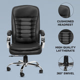 Premium Black Leatherette Office Chair with Fixed Armrests | Home Office Desk Swivel Seat | Heavy Duty Chrome Base