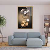Acrylic Wall Paintings - 3D Geometry Abstract Stereo Art with Golden Background - Modern Fashion Wall Art