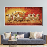 Epic Mahabharata Chariot Wall Art – Arjuna and Krishna in Battle Scene with Fiery Background