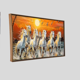 Premium 7 Running Horses at Sunrise Vastu Canvas Wall Painting with Floating Frame