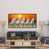 Premium 7 Running Horses at Sunrise Vastu Canvas Wall Painting with Floating Frame