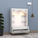 Divine Puja Mandir Design with LED Lights, Home Mandir, OM, Puja Shelf for Home/Office - White