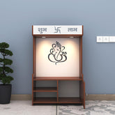 Divine LED Light Puja Shelf Ganesha Temple Stand Home Mandir Puja Mandir for Home, Office - Brown