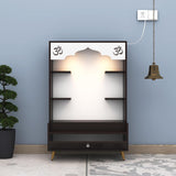 Engineered Wood Divine Puja Mandir Design with LED Lights, Home Mandir, OM, Puja Shelf for Home/Office - Brown