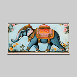 Royal Elephant Wall Art – Traditional Indian Folk Painting with Floral Background