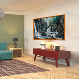 Beautiful Waterfall with Green Background Black White Painting Waterfall Canvas Wall Paintings