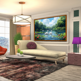 Beautifull Realistic Swan Birds Quaint Cartoon Pond with Jumping Frogs Canvas Wall Paintings