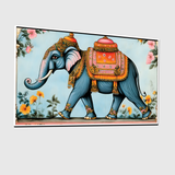 Royal Elephant Wall Art – Traditional Indian Folk Painting with Floral Background