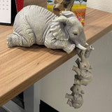 Premium Set of 3 Realistic Elephant Sitter Figurines – Hand-Painted Mother Elephant with Two Baby Elephants Hanging from Shelf/Table – Decorative Showpiece for Living Room