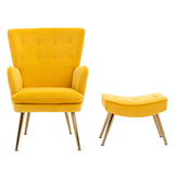 Tufted Long Back Yellow Lounge Chair With Ottoman