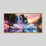 Realistic Swan Birds Pink One Blue Are Facing Canvas Wall Paintings