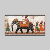 Royal Procession Wall Art – Traditional Indian Elephant Painting with Maharaja and Attendants