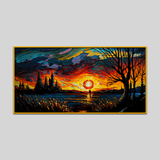 Beautiful Sunset with Man Standing Water Canvas Wall Paintings