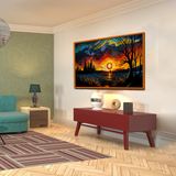 Beautiful Sunset with Man Standing Water Canvas Wall Paintings