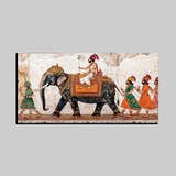 Royal Procession Wall Art – Traditional Indian Elephant Painting with Maharaja and Attendants