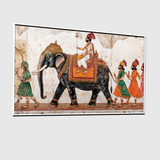 Royal Procession Wall Art – Traditional Indian Elephant Painting with Maharaja and Attendants