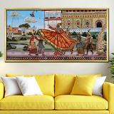 Mughal Emperor Robe Caught Breeze Midflutter Attendant Trying Fix Ornate Palace Canvas Wall Paintings