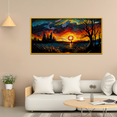 Beautiful Sunset with Man Standing Water Canvas Wall Paintings