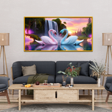 Realistic Swan Birds Pink One Blue Are Facing Canvas Wall Paintings