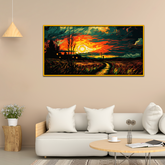 Beautiful Road Leading with Sunset Canvas Wall Paintings