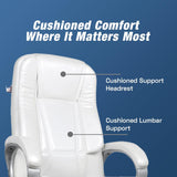 White Leatherette High Back Swivel Office Chair | Revolving Seat with Heavy Tilting Mechanism & Strong Chrome Stand