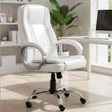 White Leatherette High Back Swivel Office Chair | Revolving Seat with Heavy Tilting Mechanism & Strong Chrome Stand