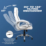 White Leatherette High Back Swivel Office Chair | Revolving Seat with Heavy Tilting Mechanism & Strong Chrome Stand