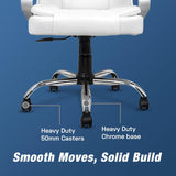 White Leatherette High Back Swivel Office Chair | Revolving Seat with Heavy Tilting Mechanism & Strong Chrome Stand