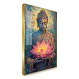 Vibrant Mosaic Buddha with Large Lotus Acrylic Wall Paintings