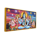 Classic Vintage Lord Shiva with Ganesha Family Wall Portrait – Spiritual Wall Paintings