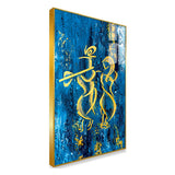 Abstract Radha Krishna Wall Art – Golden Brushstroke Canvas on Blue Textured Background
