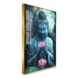 Serene Blue Buddha Holding a Pink Lotus Acrylic Wall Paintings