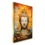 Buddha Acrylic Wall Paintings Head with Abstract Gold and Orange Art