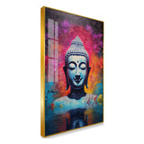 Buddha Acrylic Wall Paintings with Colorful Lotus and Water Reflection